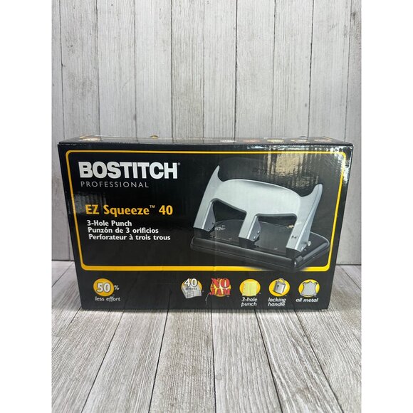 Bostitch HP40 EZ Squeeze 40 Sheet 3 Hole Punch - Silver/Black with Box Office - Picture 2 of 11